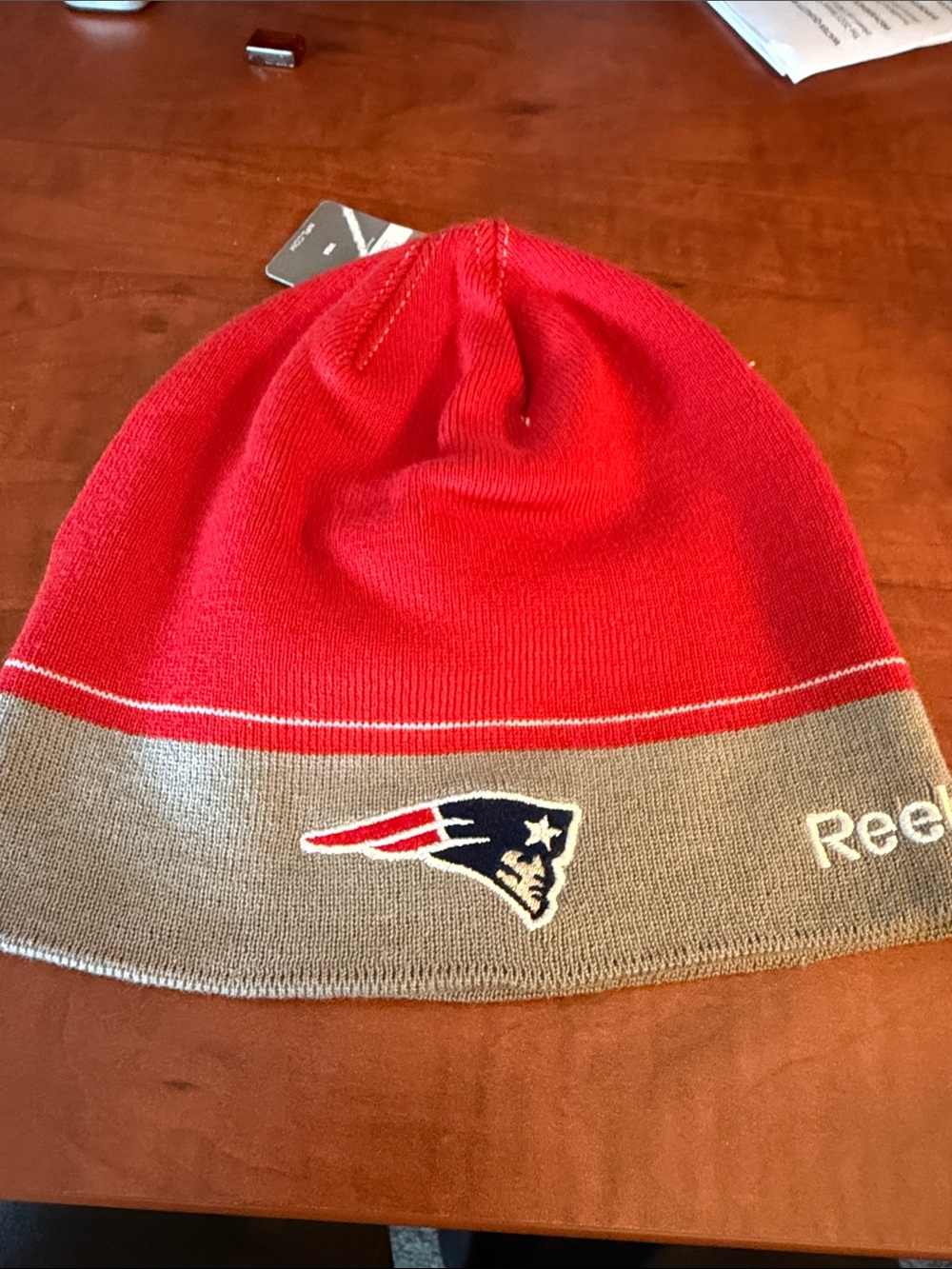 Reebok Red and Gray New England Patriots Knit Beanie